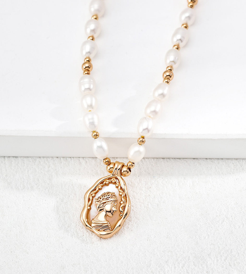 Grecian Goddess Natural Pearl Adjustable Necklace 18K Gold Plated on  S925 Sterling Silver - Pedant