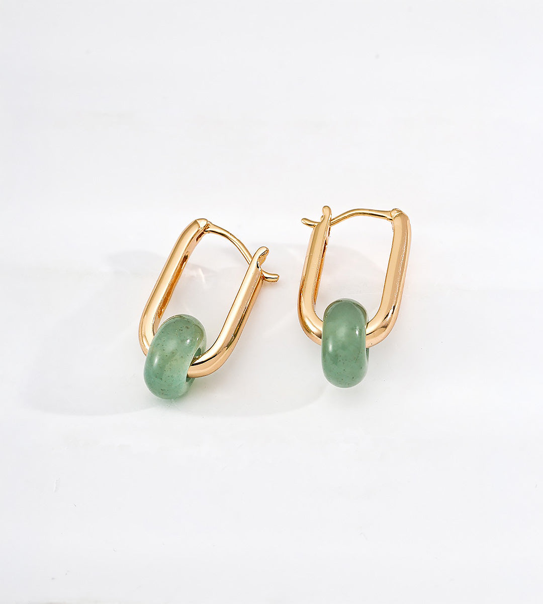 Green Aventurine Oriental Natural Stone Hoop Earrings | 18K Gold-Plated over S925 Sterling Silver