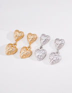 Hammered Double Heart Drop Earrings