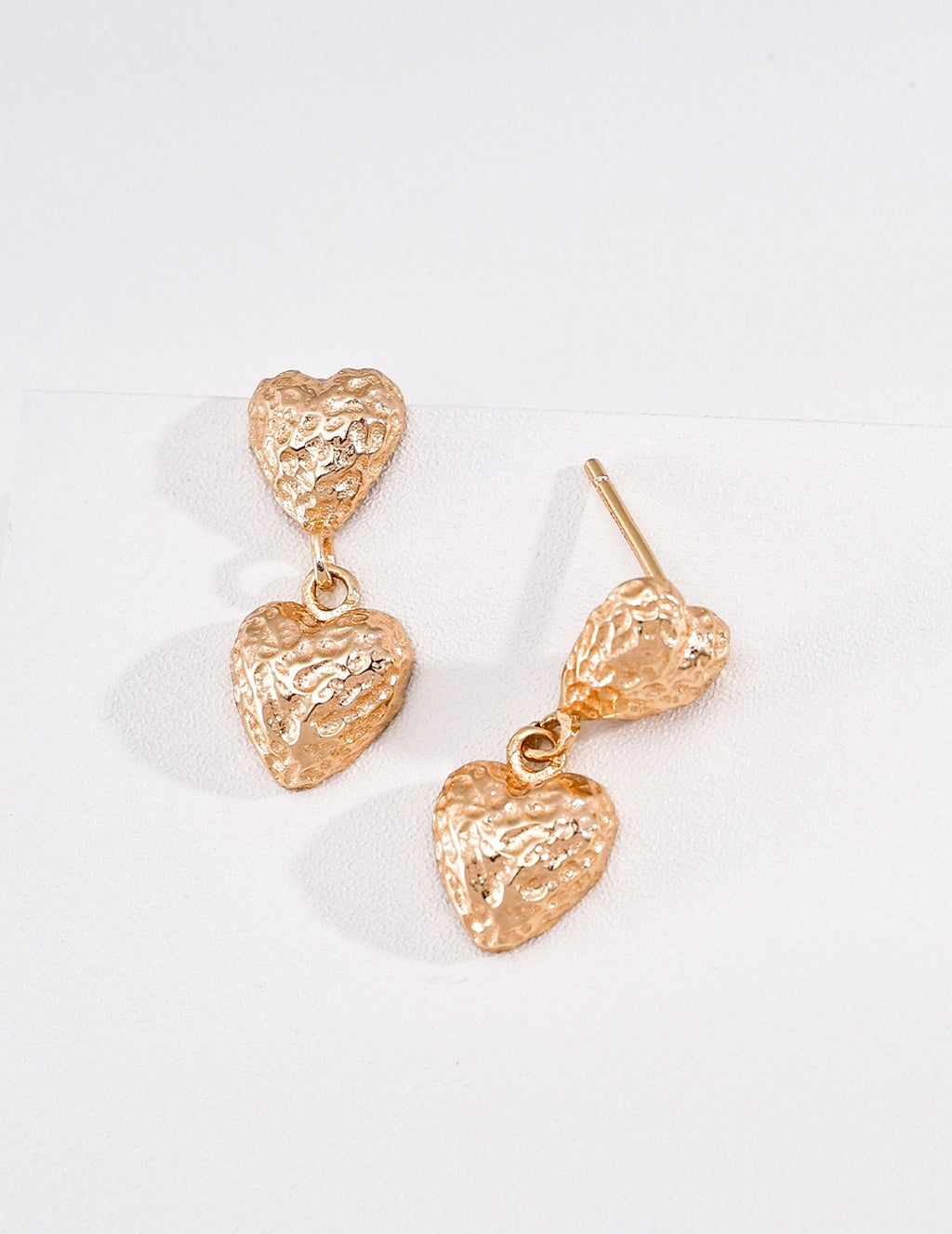 Hammered Double Heart Drop Earrings