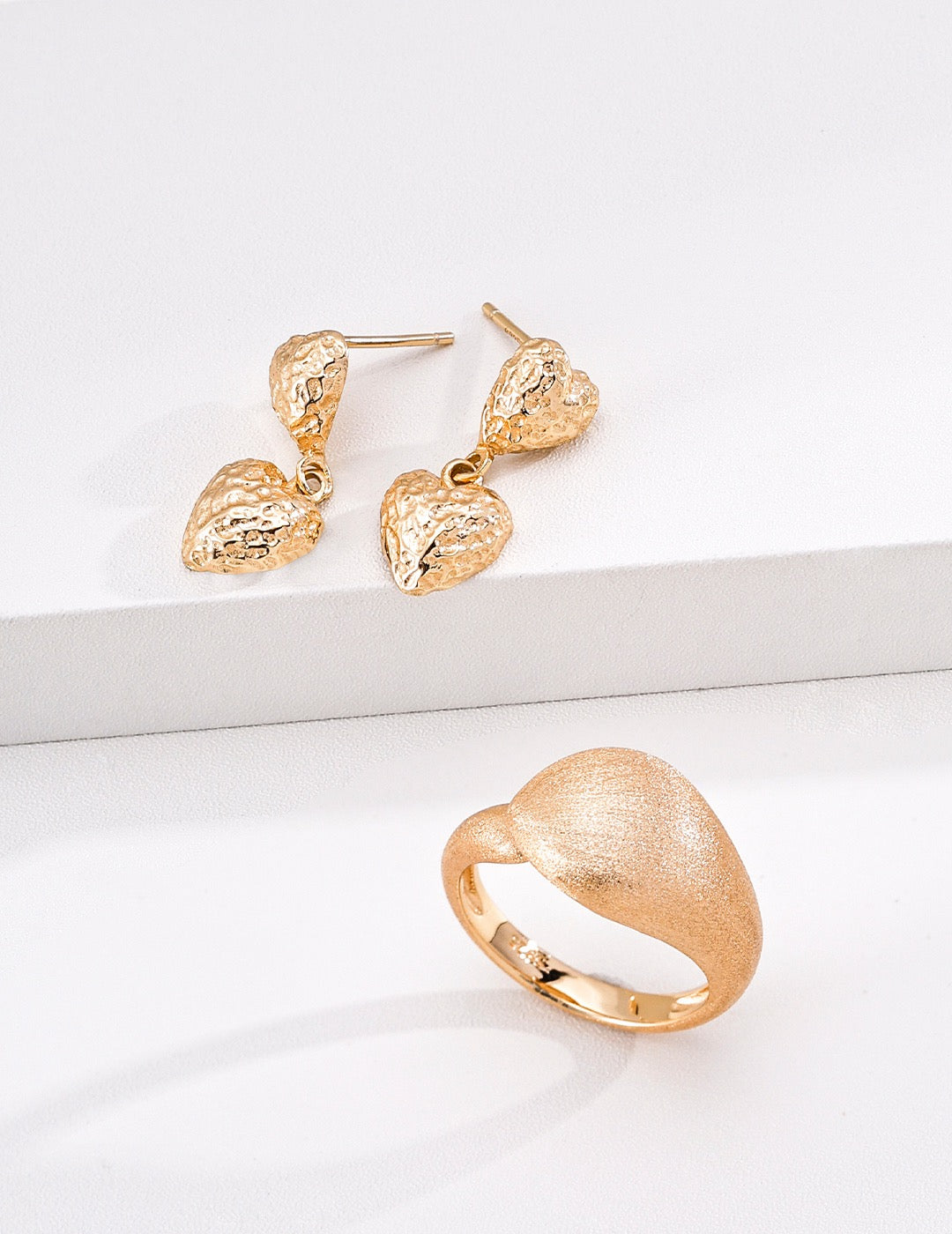 Hammered Double Heart Drop Earrings