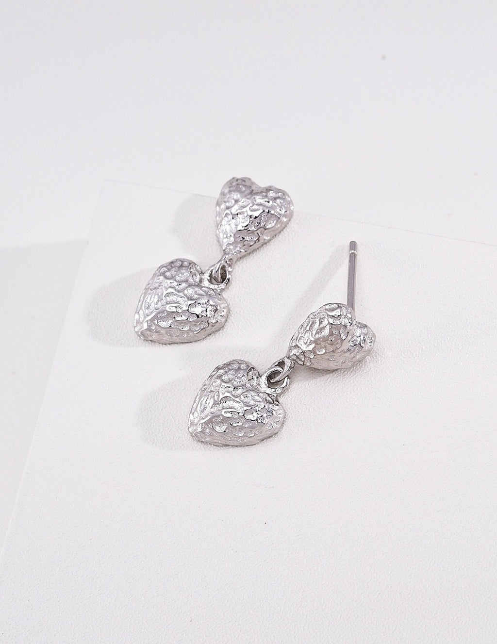 Hammered Double Heart Drop Earrings