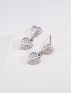 Hammered Double Heart Drop Earrings