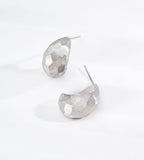 18K White-Gold-Plated S925 Silver Hand Faceted Sculptural C-Hoop Earrings