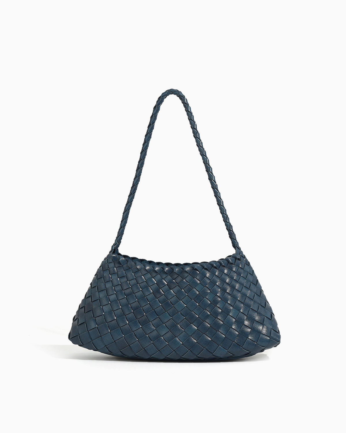 Vegan Leather Handwoven Shoulder Bag, Victoria Blue Color