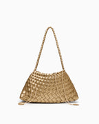 Vegan Leather Handwoven Shoulder Bag, Champagne Gold Color