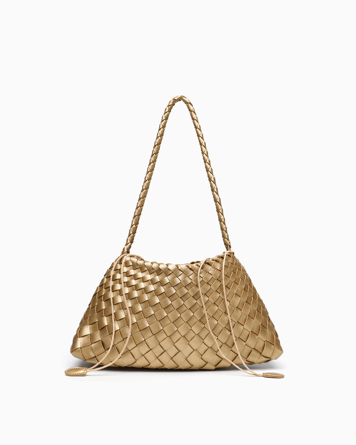 Vegan Leather Handwoven Shoulder Bag, Champagne Gold Color