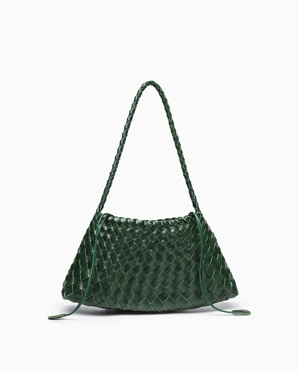 Vegan Leather Handwoven Shoulder Bag, Emerald Color