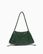 Vegan Leather Handwoven Shoulder Bag, Emerald Color