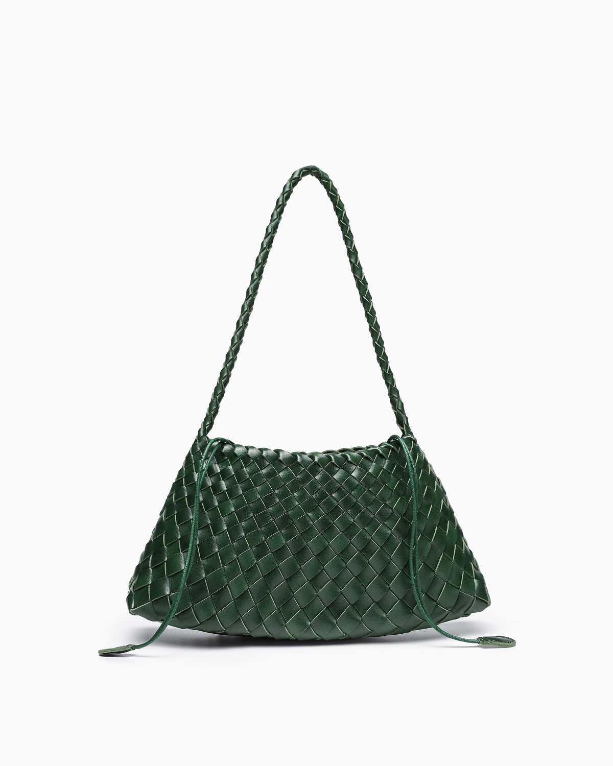 Vegan Leather Handwoven Shoulder Bag, Emerald Color
