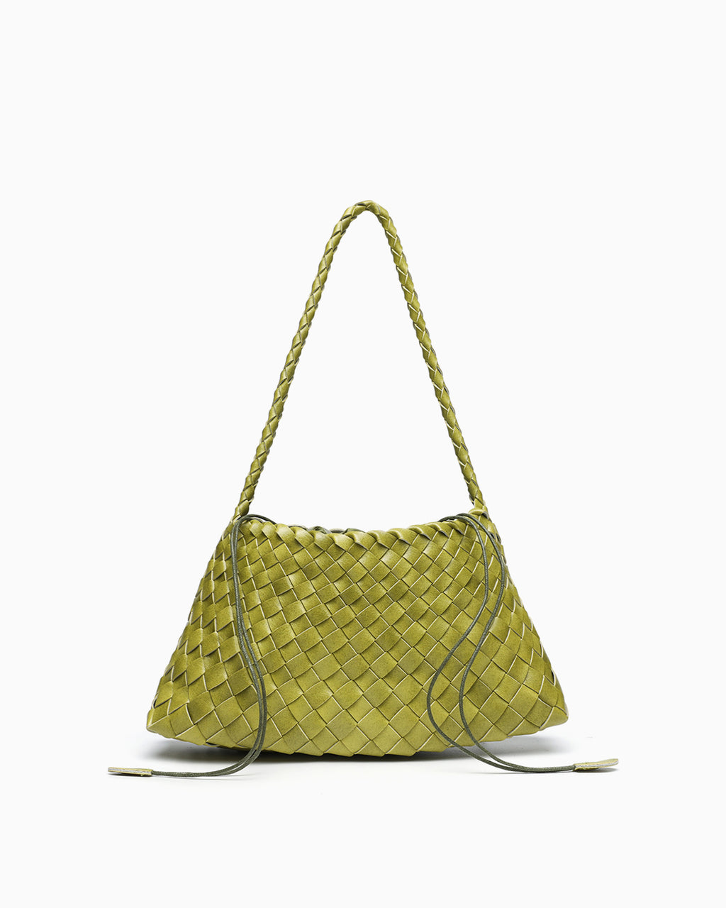 Vegan Leather Handwoven Shoulder Bag, Lime Yellow Color