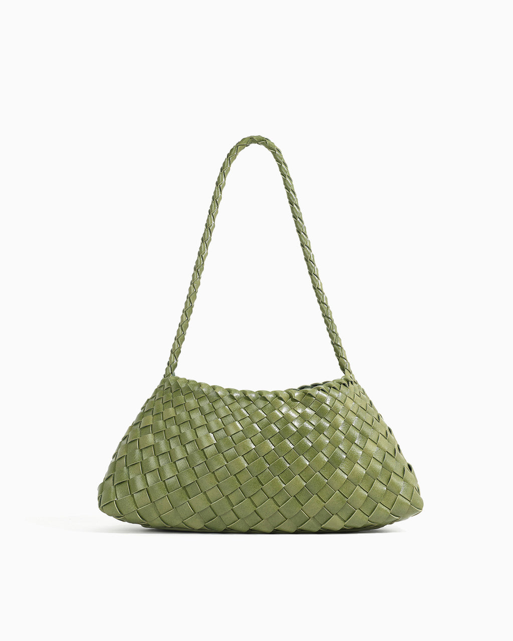 Vegan Leather Handwoven Shoulder Bag, Matcha Green Color