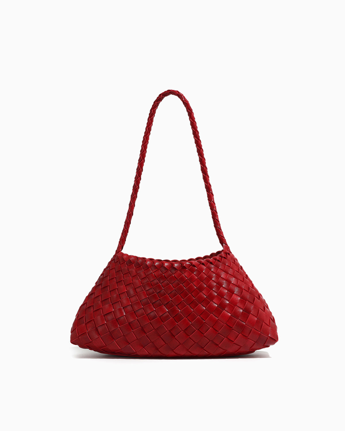 Vegan Leather Woven Shoulder Bag with Removable Drawstring Pouch