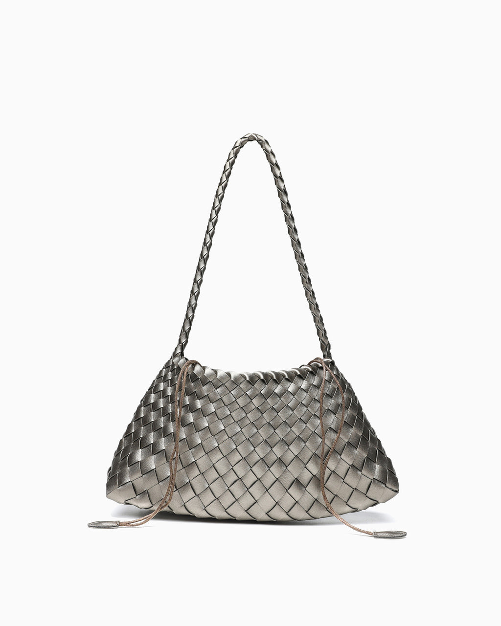 Vegan Leather Handwoven Shoulder Bag, Silver Gray Color