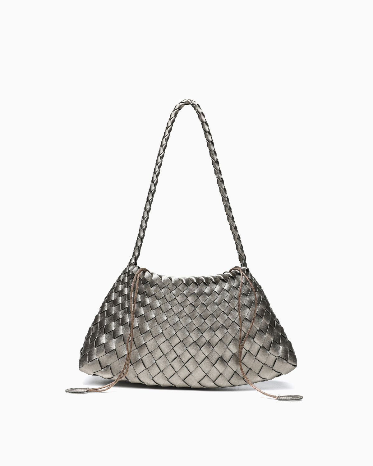 Vegan Leather Handwoven Shoulder Bag, Silver Gray Color