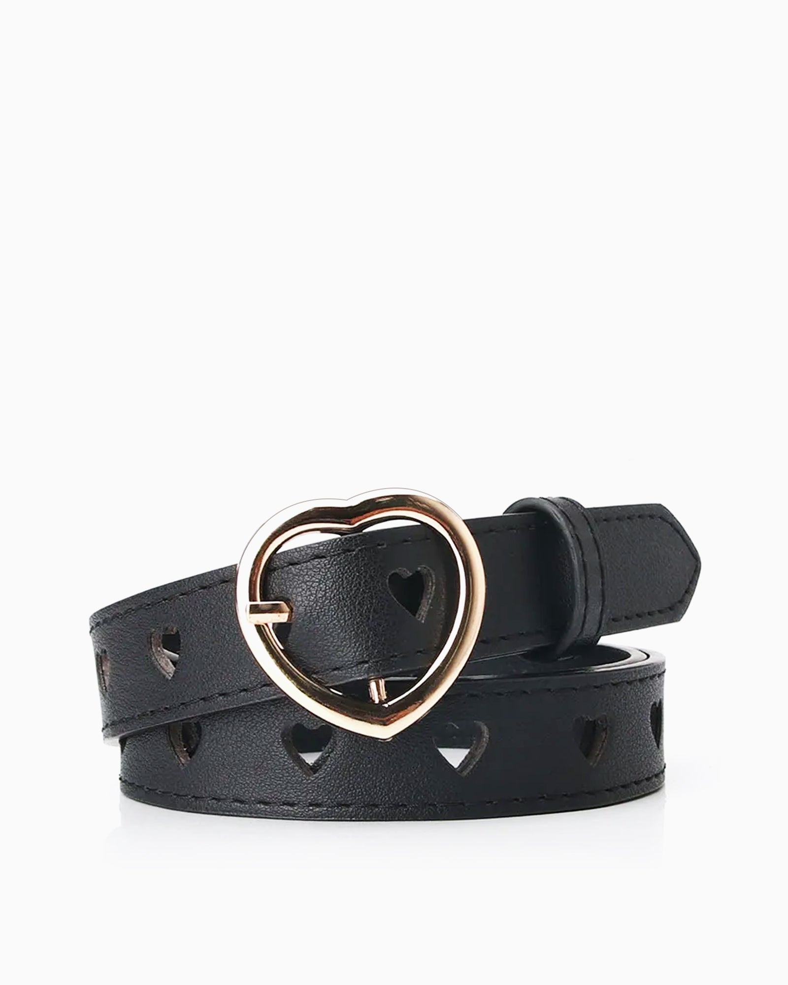 Women's Casual All-Match Slim Belt with Gold Heart Buckle, Black color
