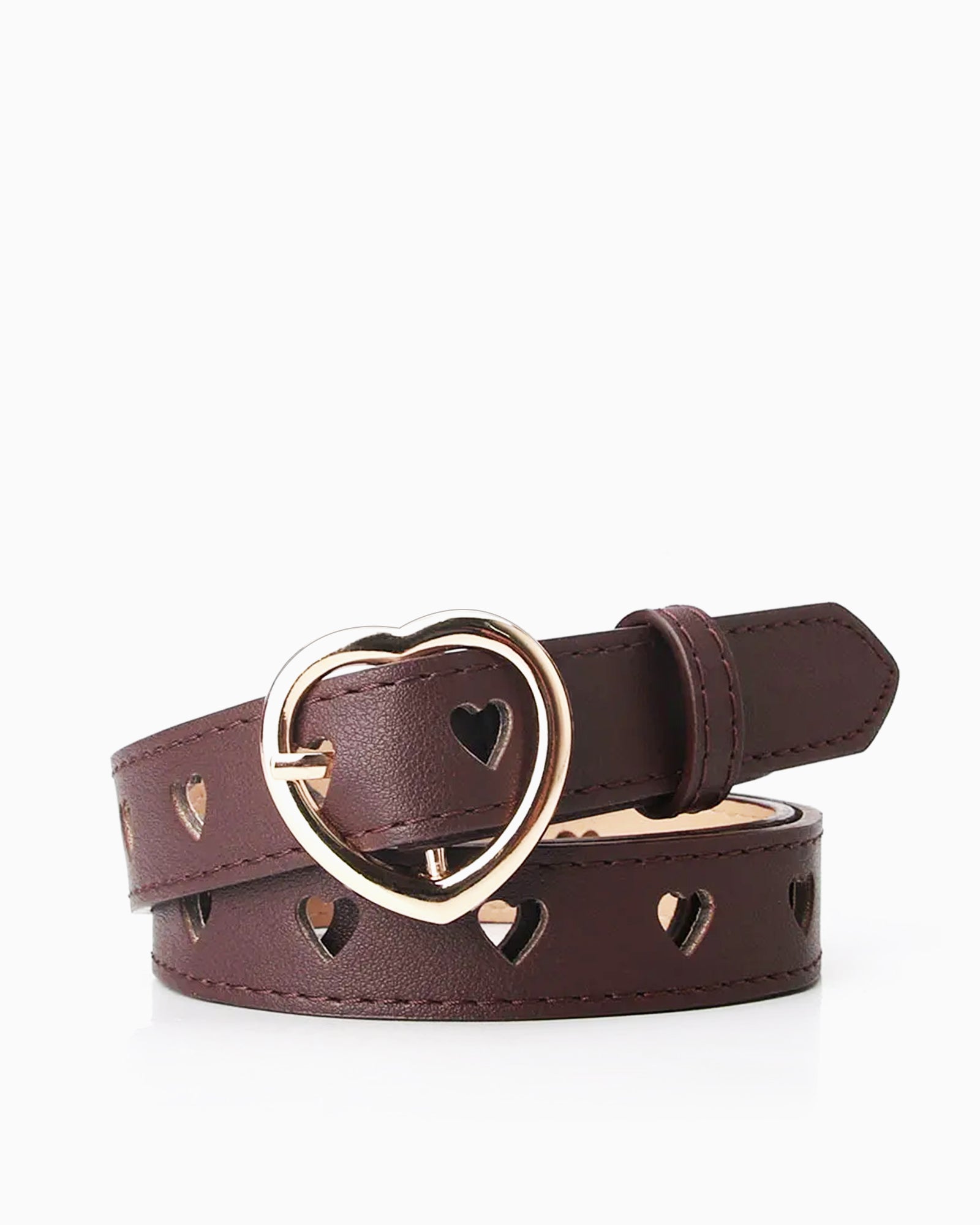 Women's Casual All-Match Slim Belt with Gold Heart Buckle, Brown color