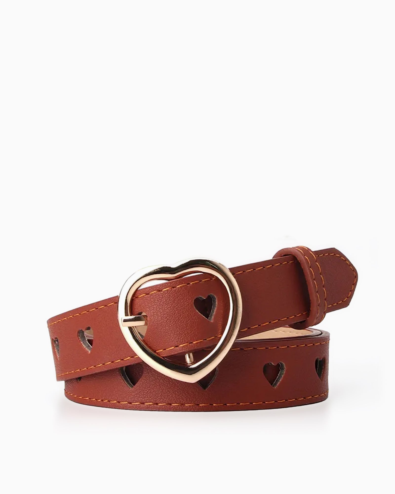 Women's Casual All-Match Slim Belt with Gold Heart Buckle, Camel color