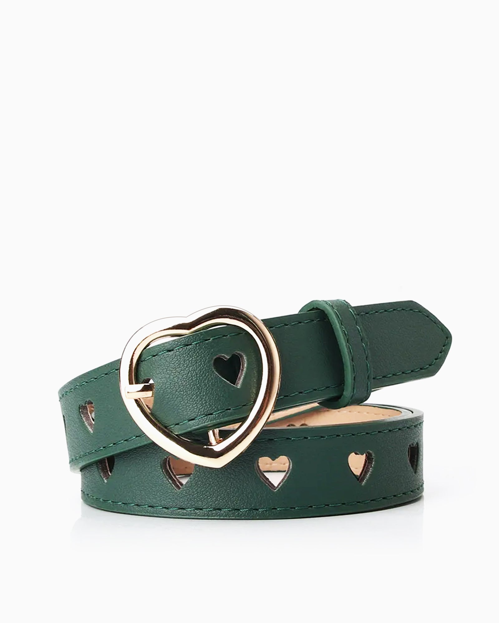 Women's Casual All-Match Slim Belt with Gold Heart Buckle, Green color