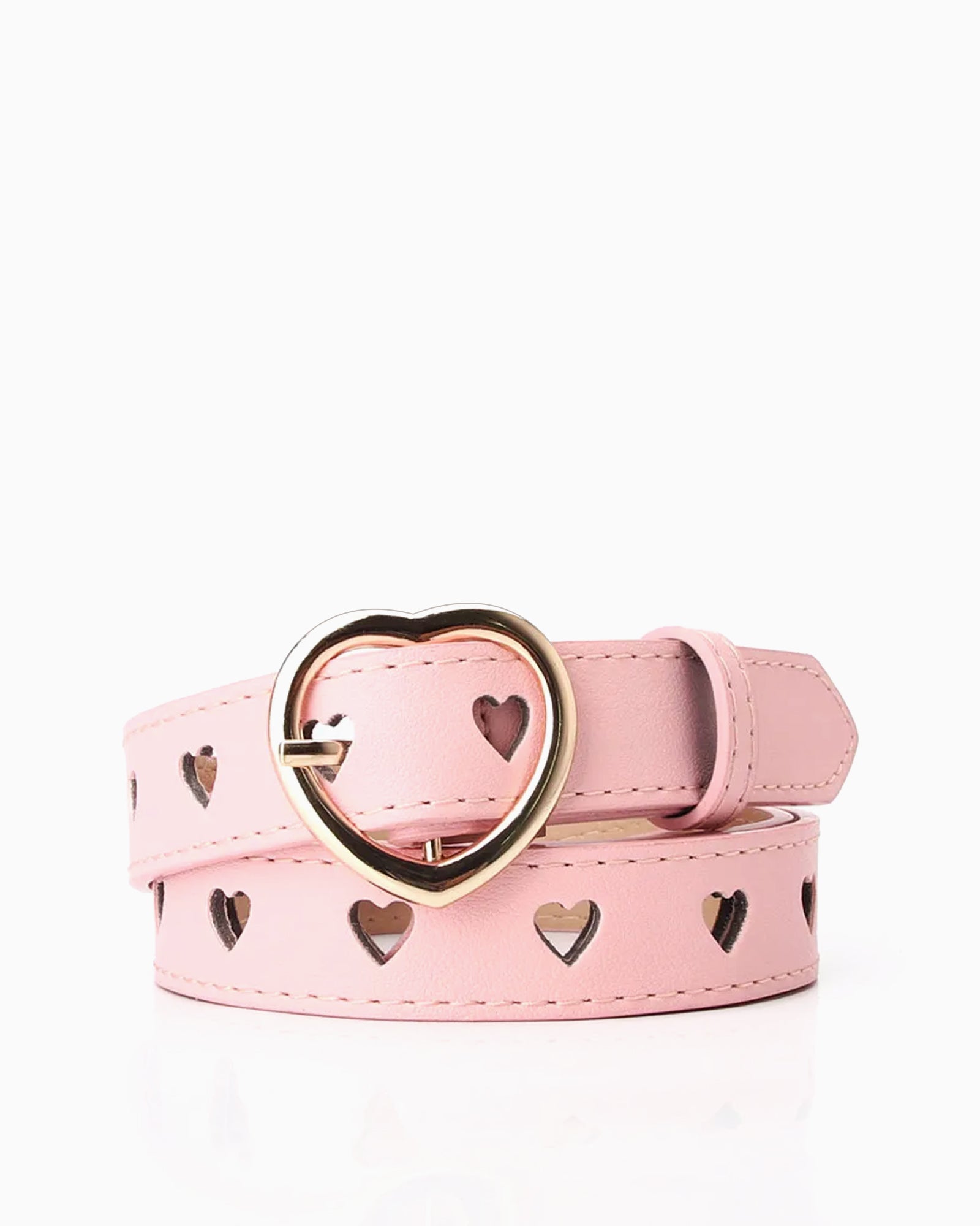 Women's Casual All-Match Slim Belt with Gold Heart Buckle, Pink color