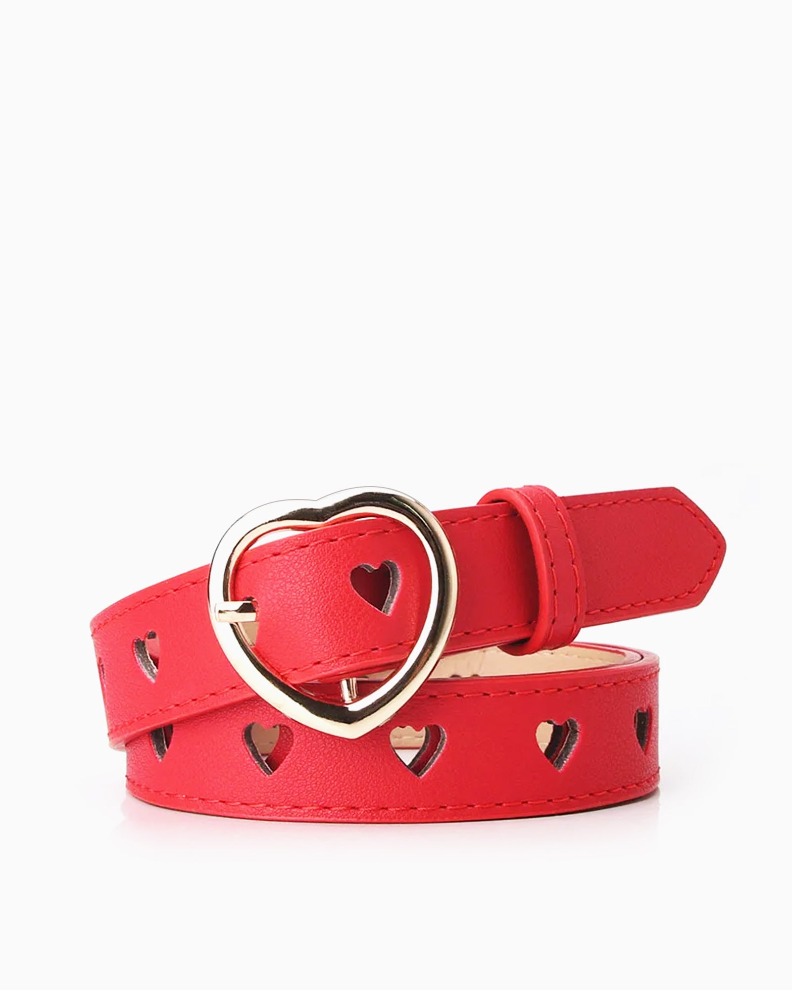 Women's Casual All-Match Slim Belt with Gold Heart Buckle, Red color