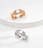 Irregular Molten Pearl Adjustable Rings, 18K Gold-Plated over S925 Silver, Vintage Gold & White Gold Colors