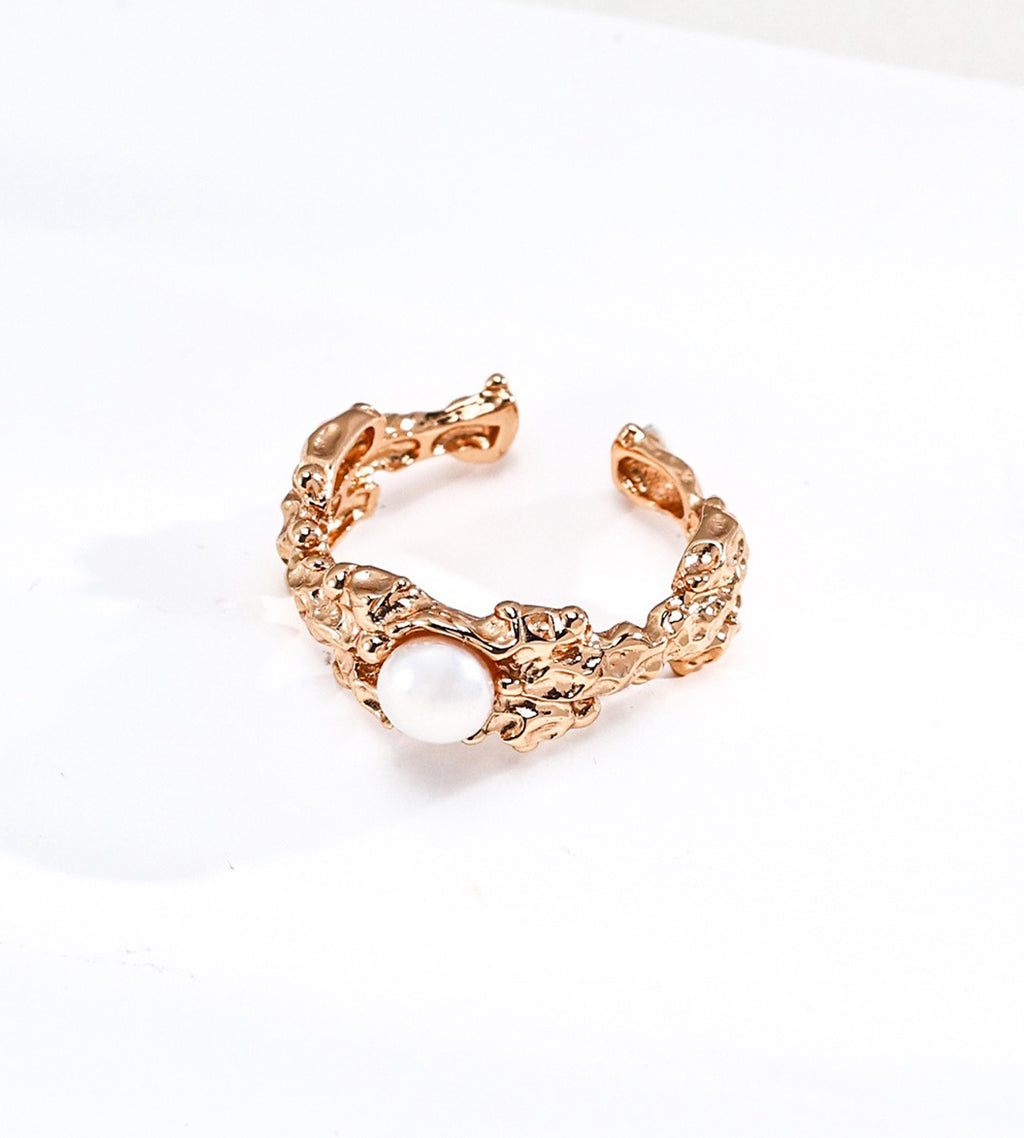 Irregular Molten Pearl Adjustable Ring 18K Gold-Plated over S925 Silver, Vintage Gold Color