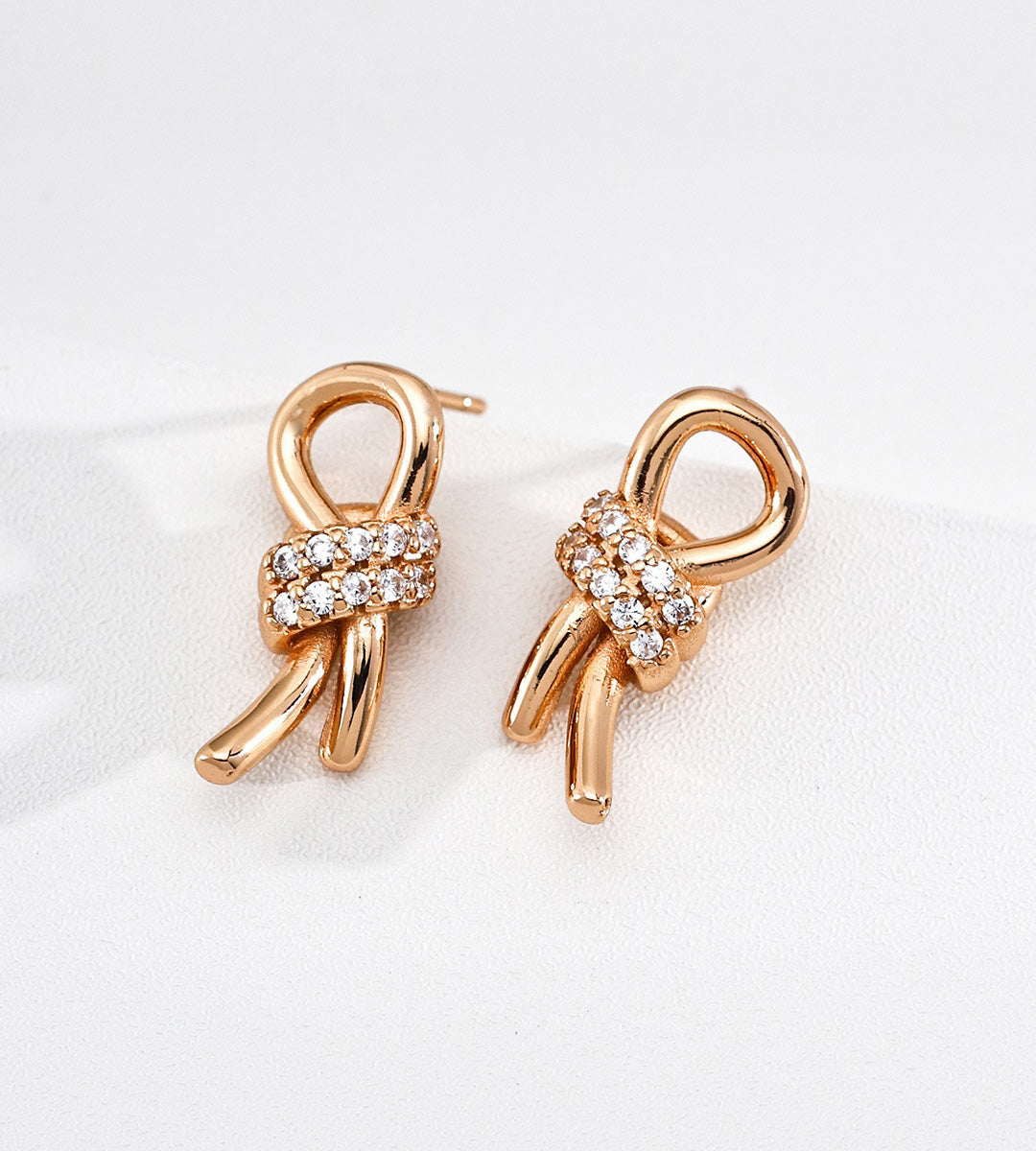 Knotted Zircon Stud Earrings | 18K Gold-Plated over S925 Silver