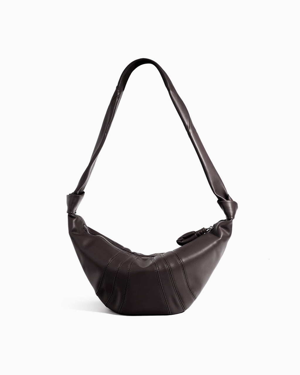 Coffee-brown Large Top-grain Lambskin Leather Croissant Crossbody Bag | BUCKLE Collective
