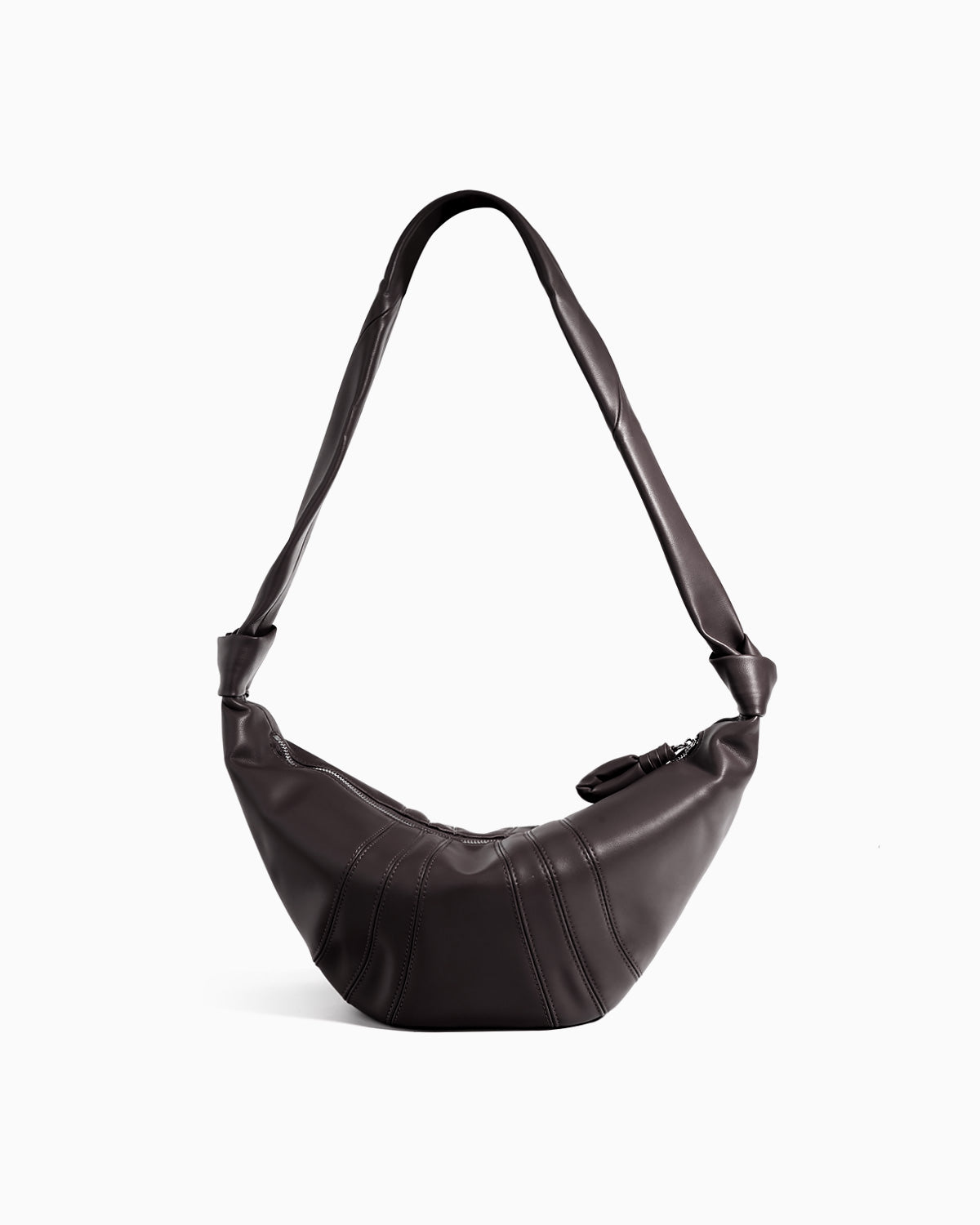 Coffee-brown Large Top-grain Lambskin Leather Croissant Crossbody Bag | BUCKLE Collective
