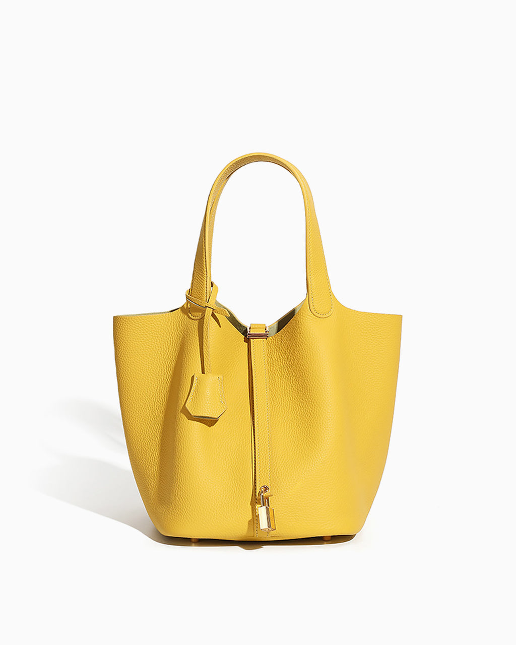 Large Yellow Genuine Togo Leather Bucket Bag with Lock and Inner Pouch