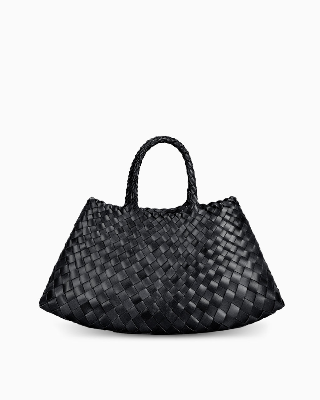 Trendy & Spacious Genuine Leather Woven Handbag with Removable Pouch, Black Color