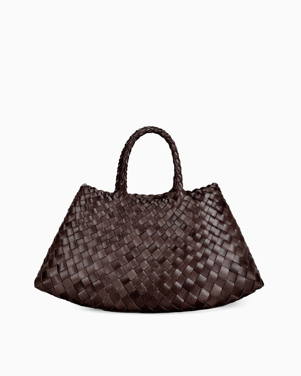 Trendy & Spacious Genuine Leather Woven Handbag with Removable Pouch, Coffee Color