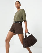 Woven Handbag with Removable Pouch, Coffee Color