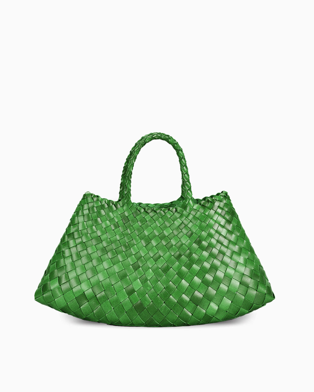Trendy & Spacious Genuine Leather Woven Handbag with Removable Pouch, Green Color
