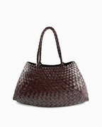 Handwoven Genuine Leather Tote Bag with Removable Pouch, Coffee Color
