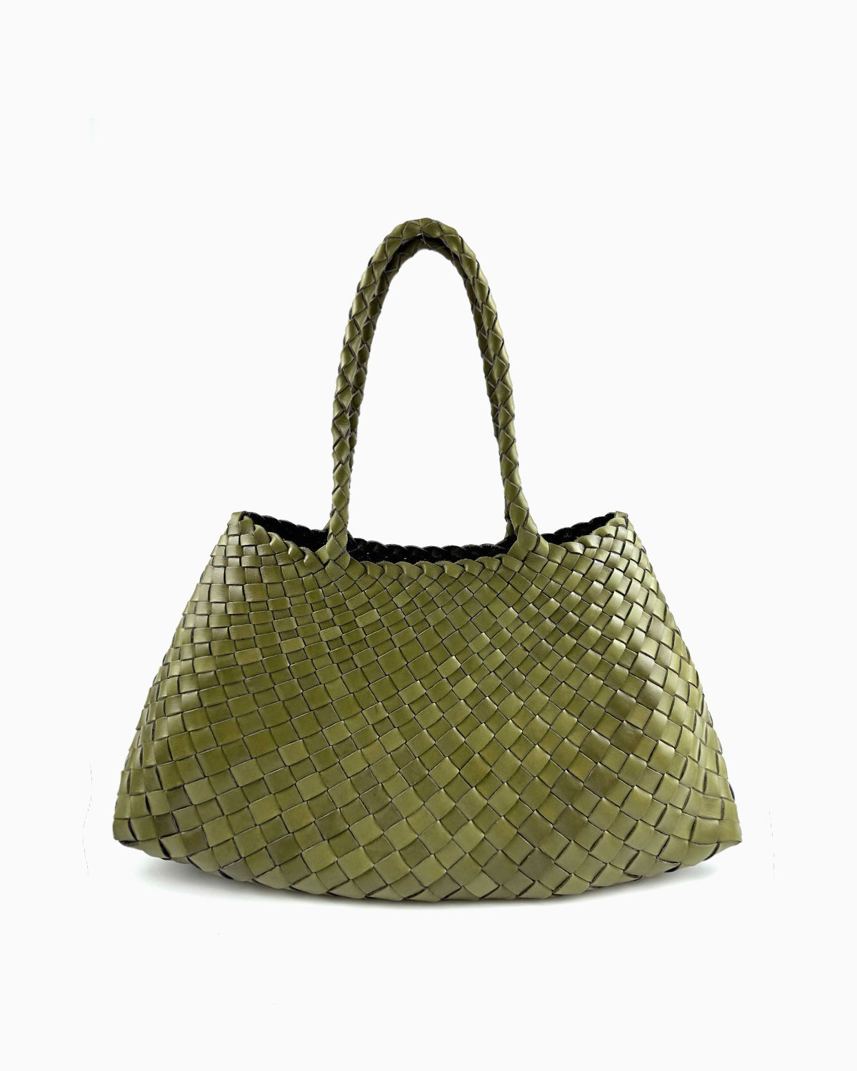 Handwoven Genuine Leather Tote Bag with Removable Pouch, Olive Green Color