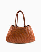 Handwoven Genuine Leather Tote Bag with Removable Pouch, Camel Color