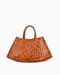 Trendy & Spacious Genuine Leather Woven Handbag with Removable Pouch, Yellow-Brown Color