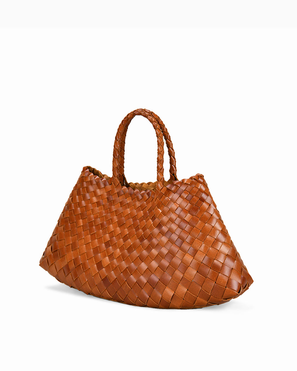 Side view of Trendy & Spacious Genuine Cowhide Leather Woven Handbag with Removable Pouch, Yellow-Brown Color