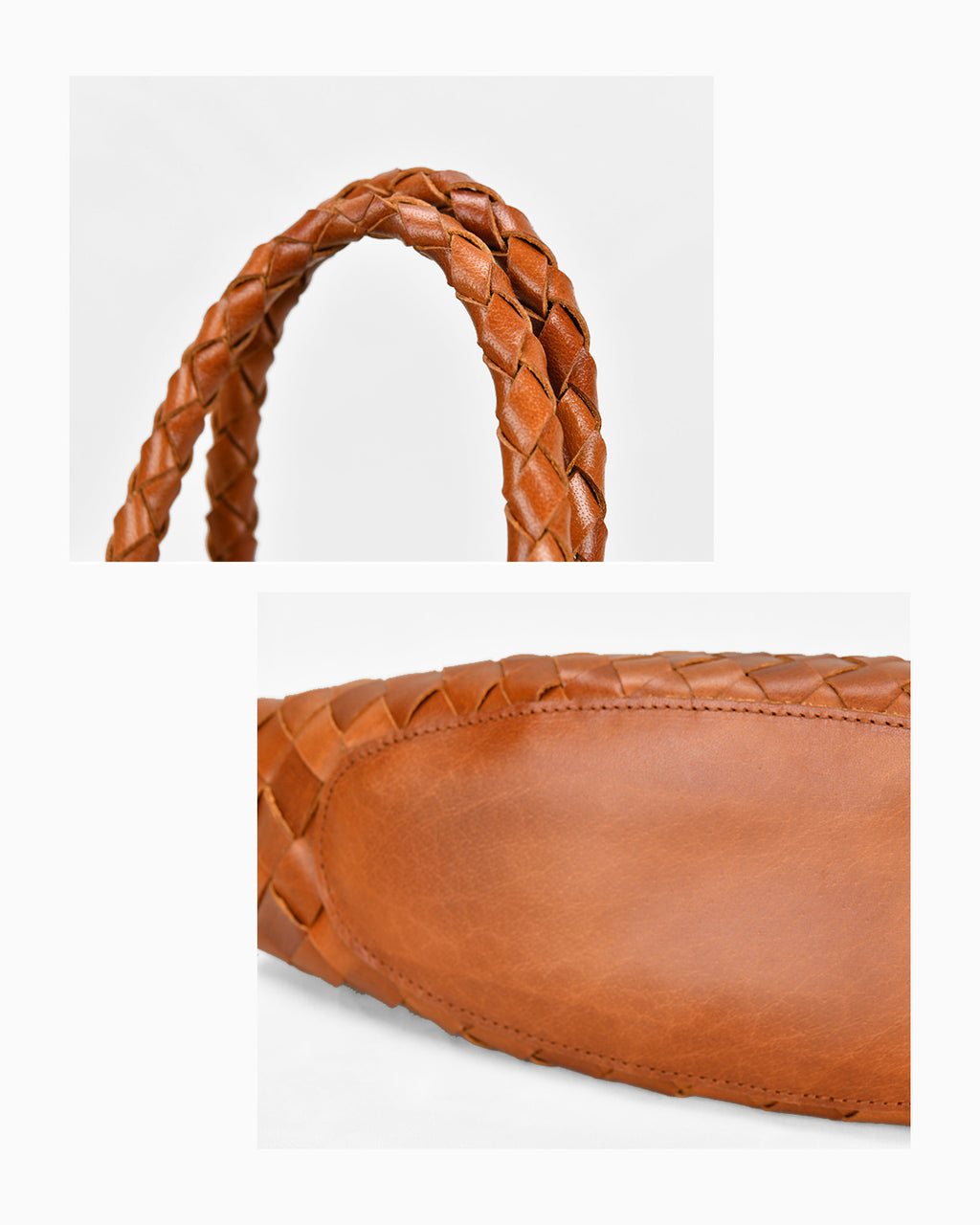 Leather texture and details of the Leather Woven Handbag with Removable Pouch