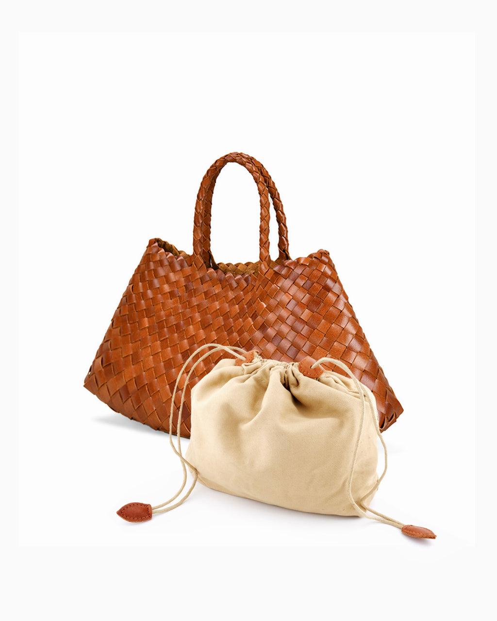 Woven Handbag with Removable Pouch, Yellow-Brown Color