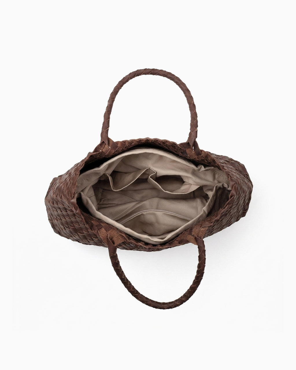Pouch Compartment Details of Woven Genuine Leather Shopper Tote Bag