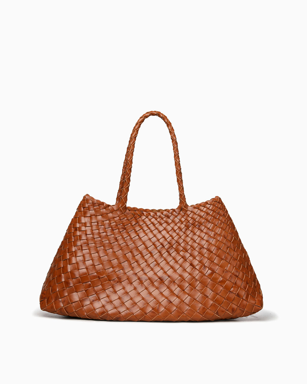 Handwoven Genuine Leather Tote Bag with Removable Pouch, Camel Color