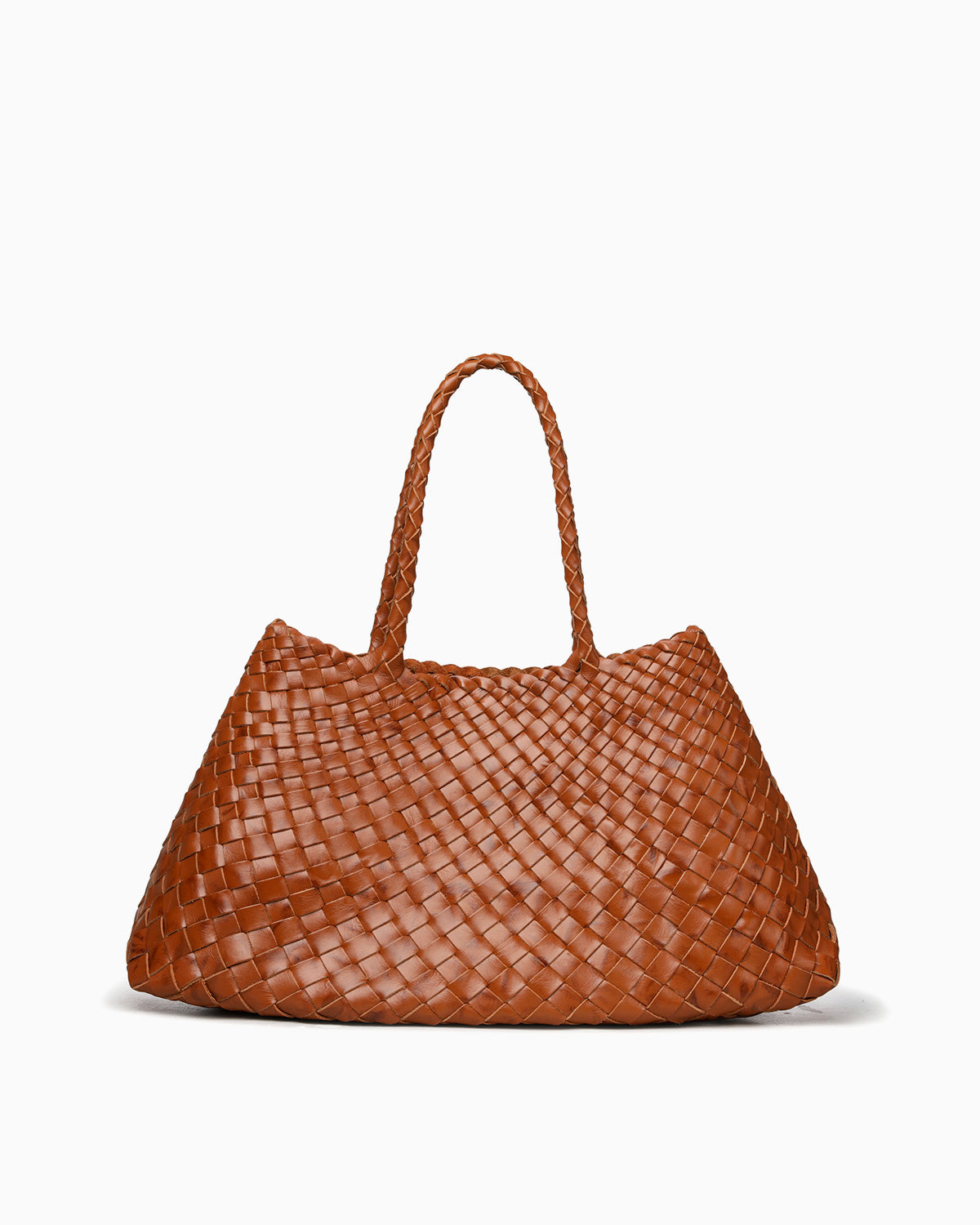 Handwoven Genuine Leather Tote Bag with Removable Pouch, Camel Color