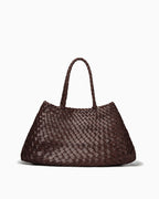 Trendy and stylish Woven Genuine Leather Tote Bag with Removable Pouch, Coffee Color