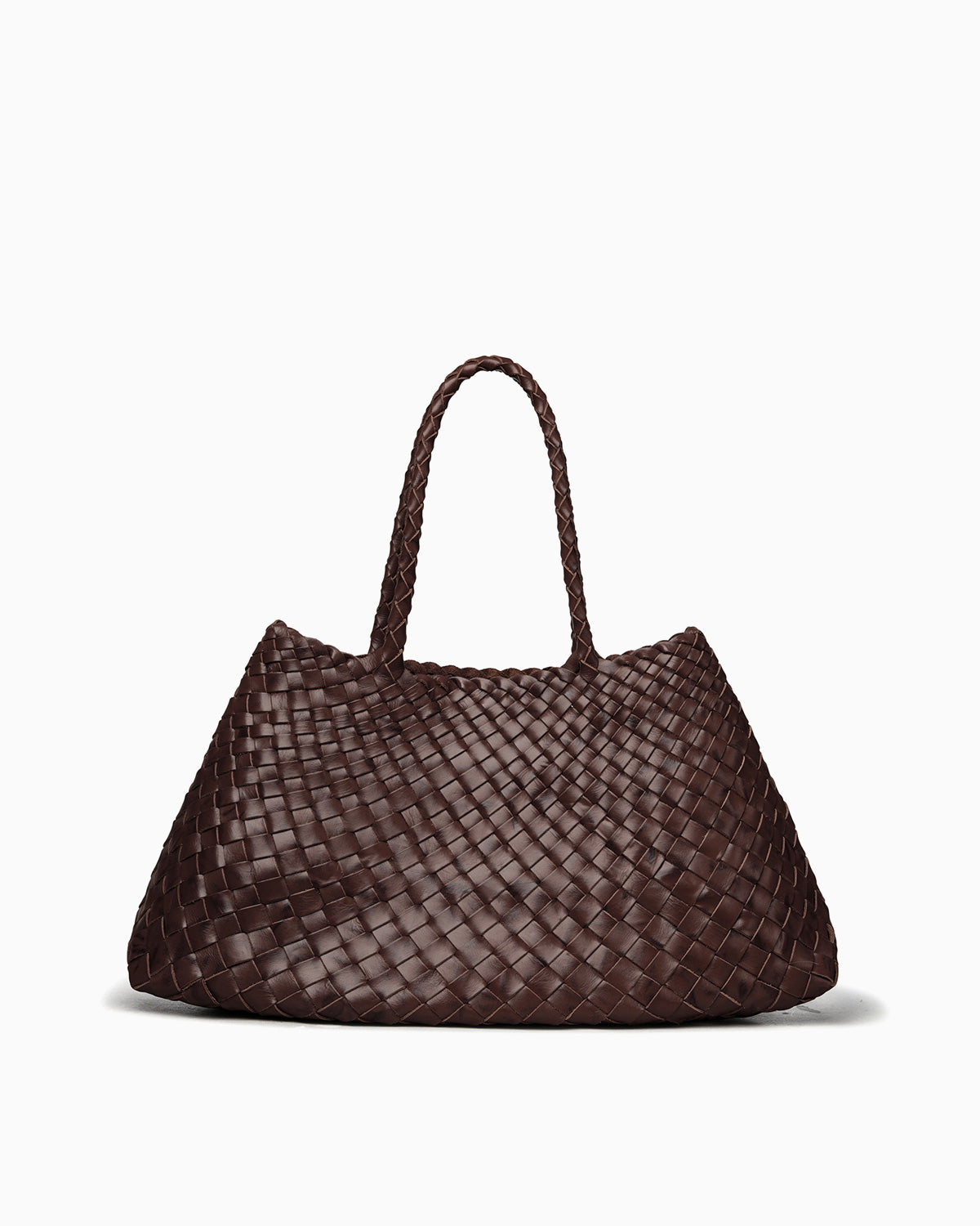 Trendy and stylish Woven Genuine Leather Tote Bag with Removable Pouch, Coffee Color