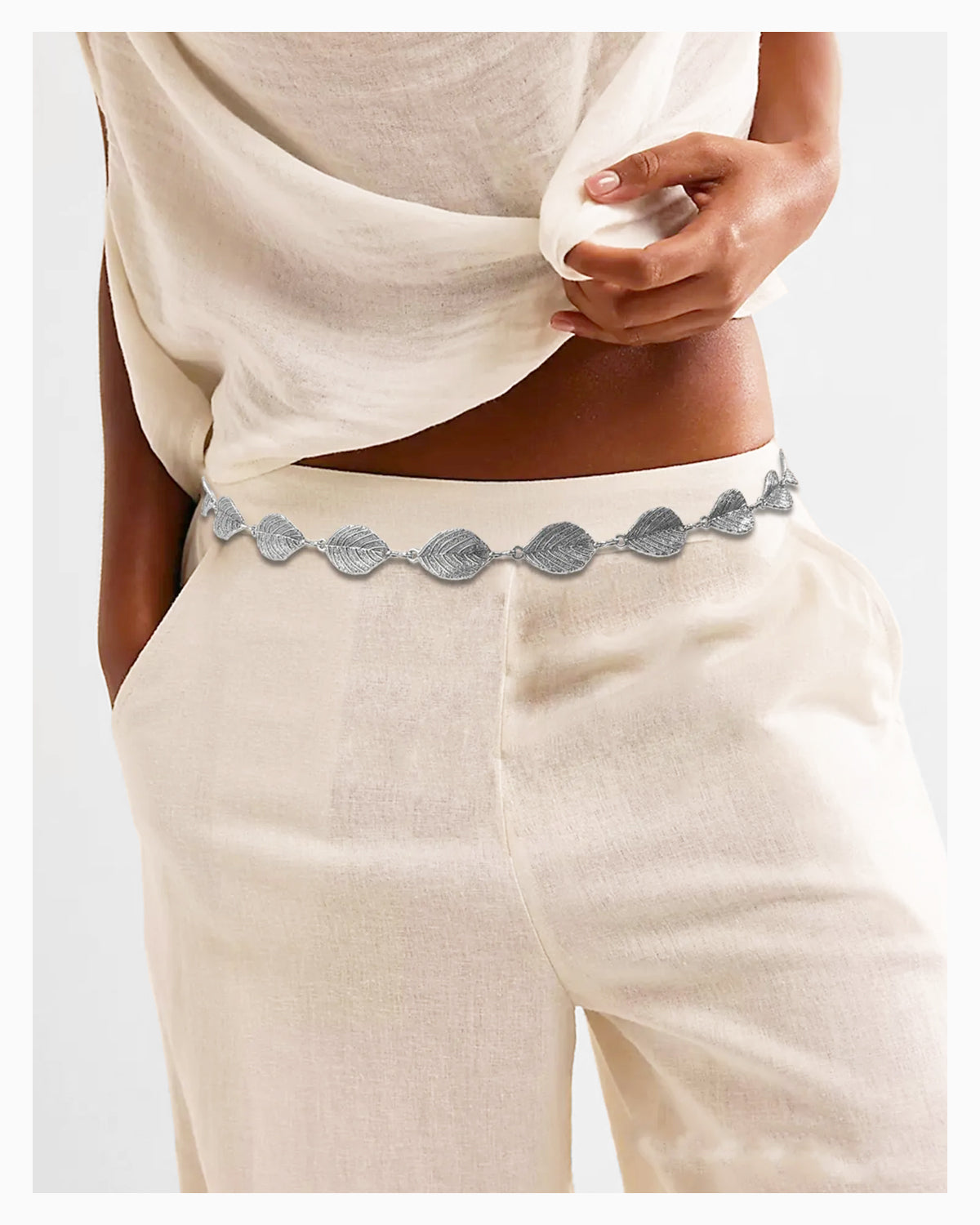 Women's BOHO Style Silver Leaf Chain Belt