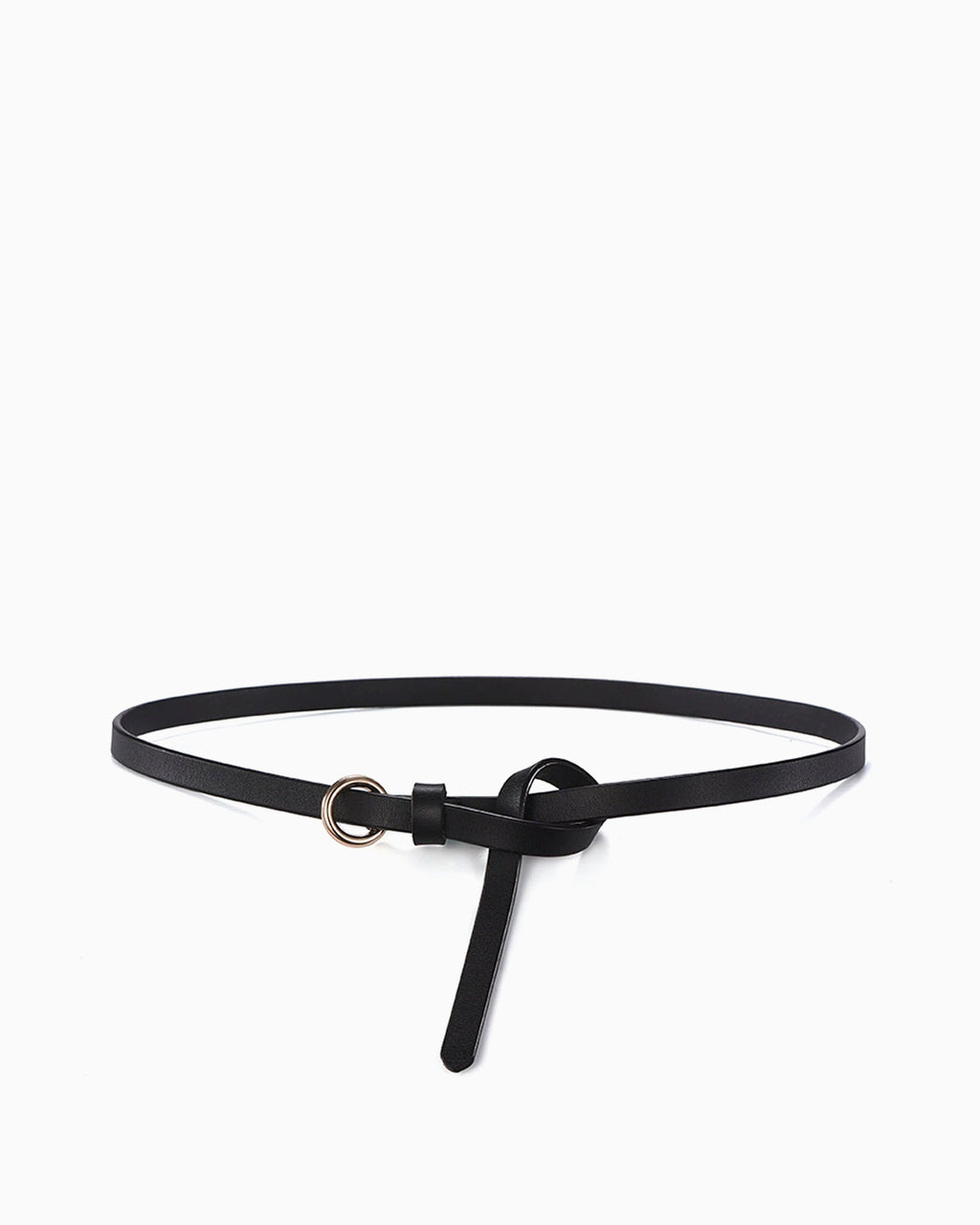 Black Leather Belt with Circular Buckle & Hanging Strap