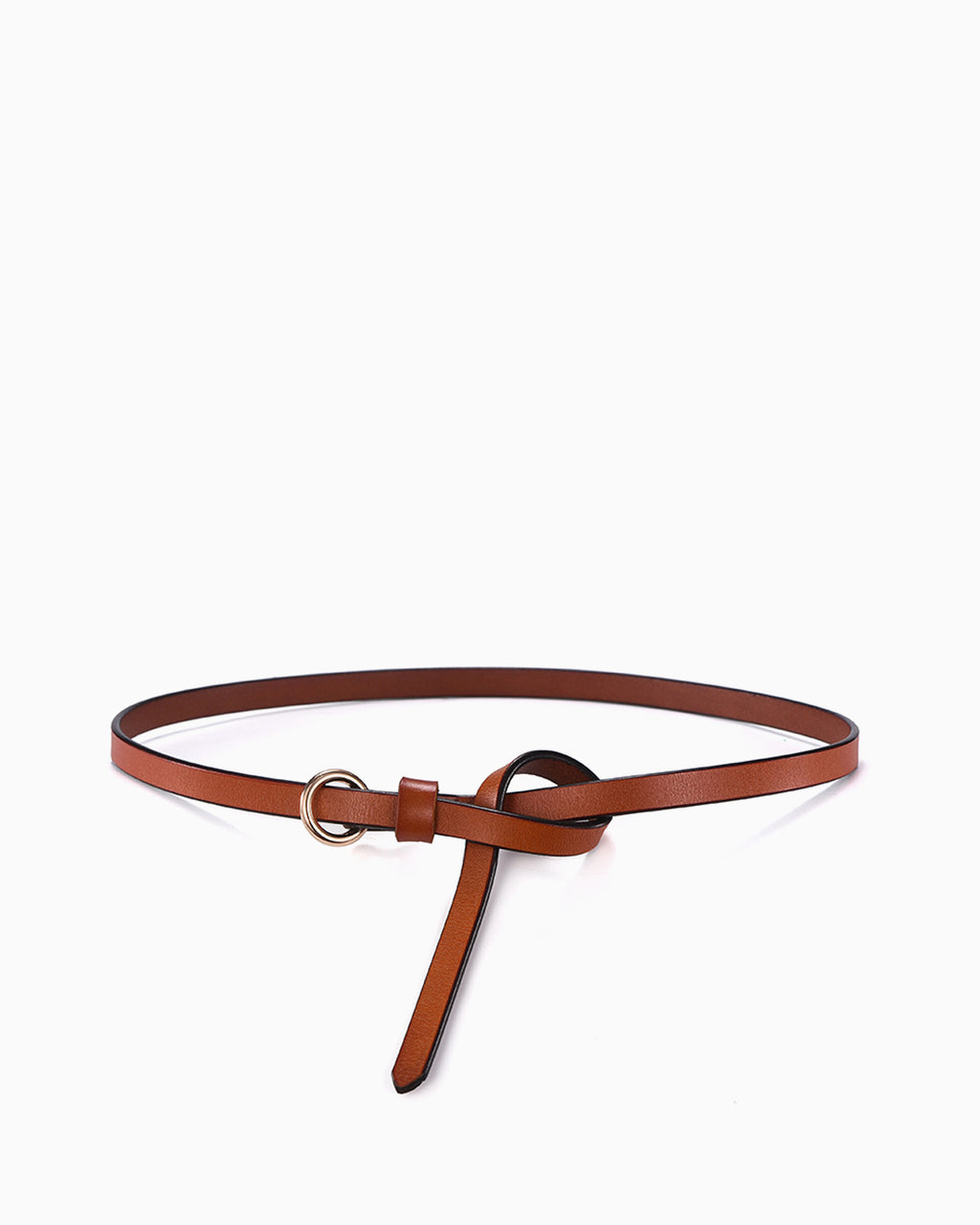 Camel Leather Belt with Circular Buckle & Hanging Strap
